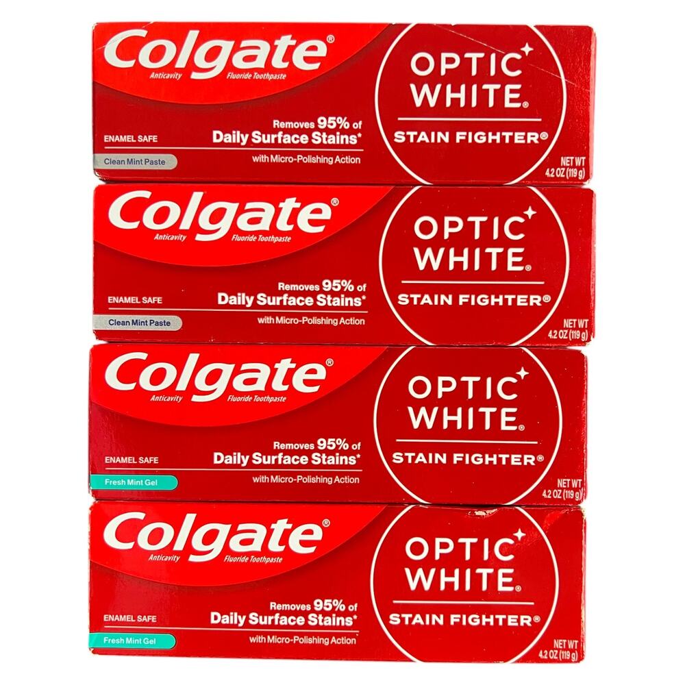 LOT 4 Colgate Optic White Stain Fighter Toothpaste Fresh/Clean Mint 4.2 oz